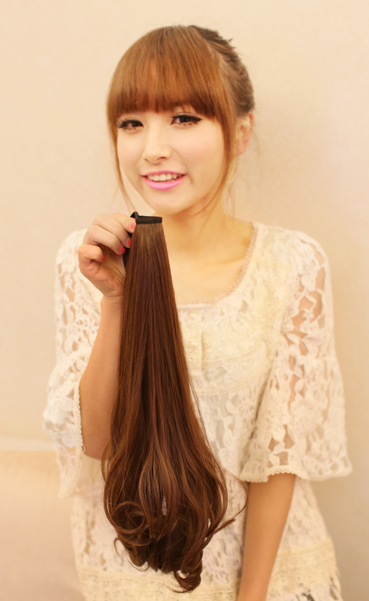 假发梨花卷马尾假马尾女士假发大波浪长卷发绑式马尾假发 自然黑