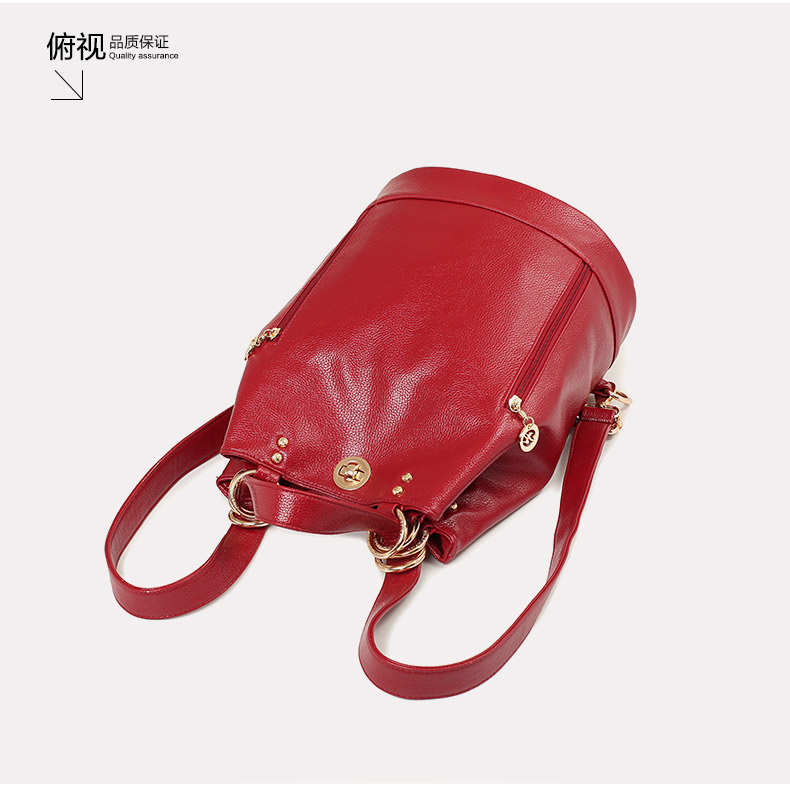 珍妮伯爵2016新款春夏女包手提单肩斜跨女包双肩包 酒红色