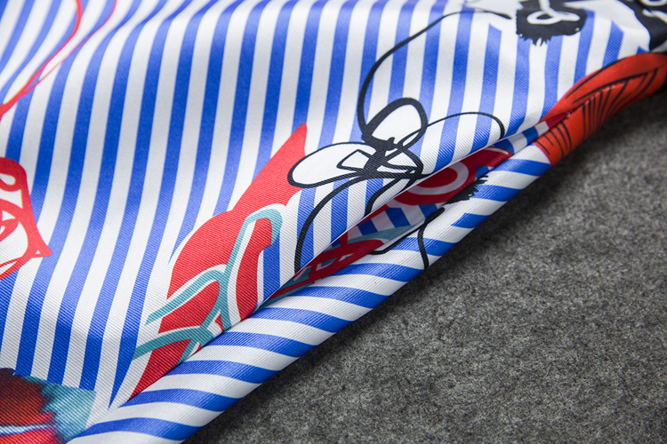 2016欧洲站春夏新款女装无袖印花条纹真丝连衣裙 011637 花色 m