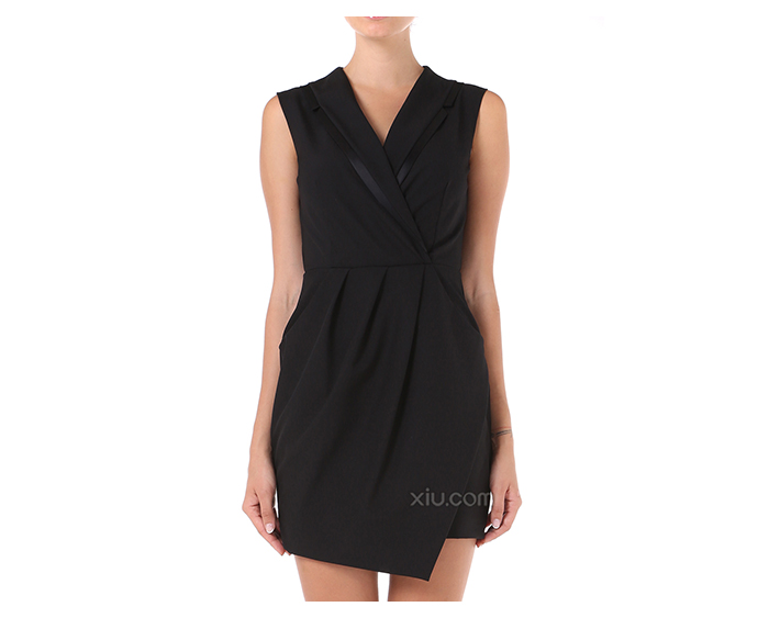 pinko 不规则裙摆连衣裙 黑色 44