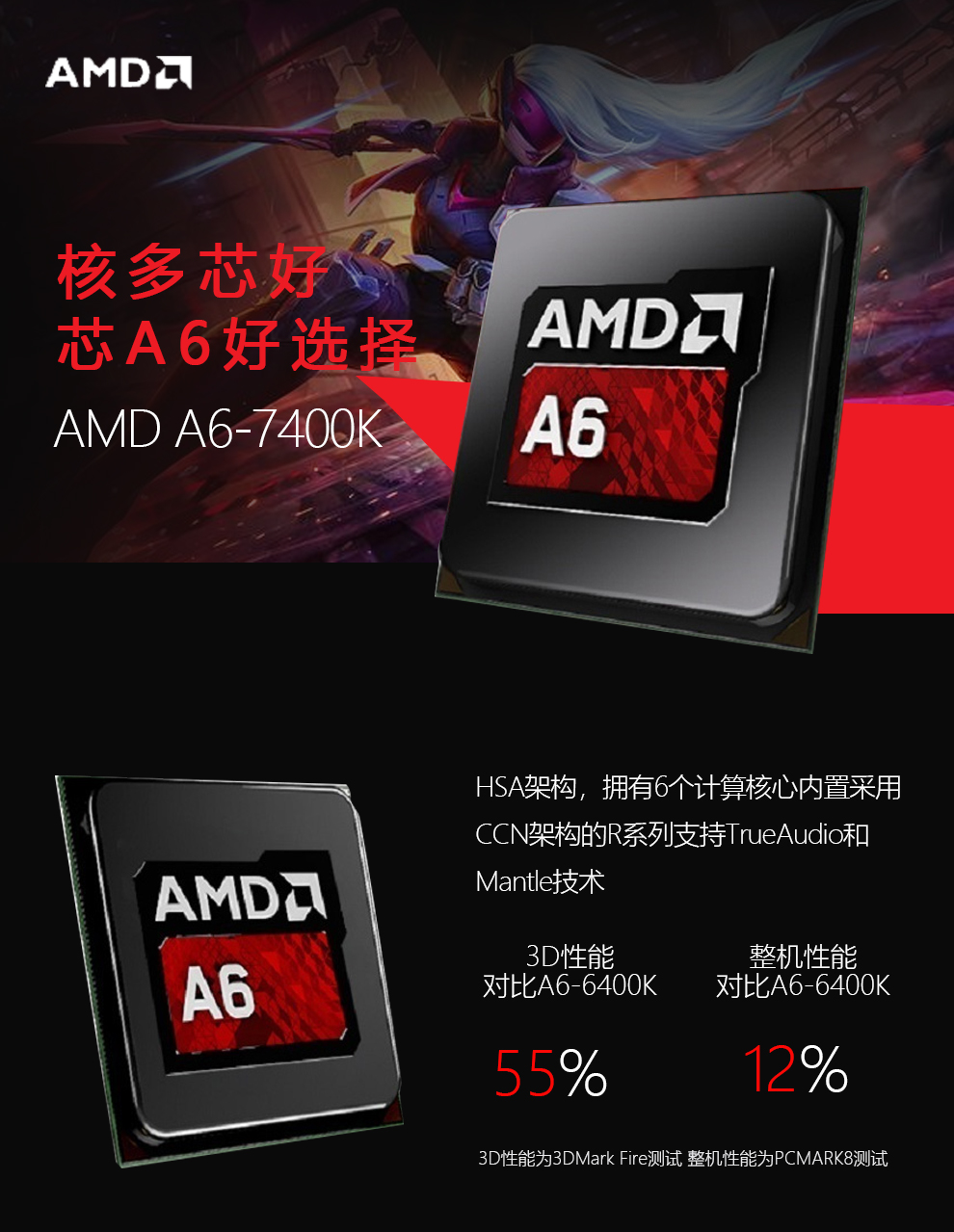 amd apu a6 7400k 双核 cpu r5核显 fm2  3.5g 盒装处理器