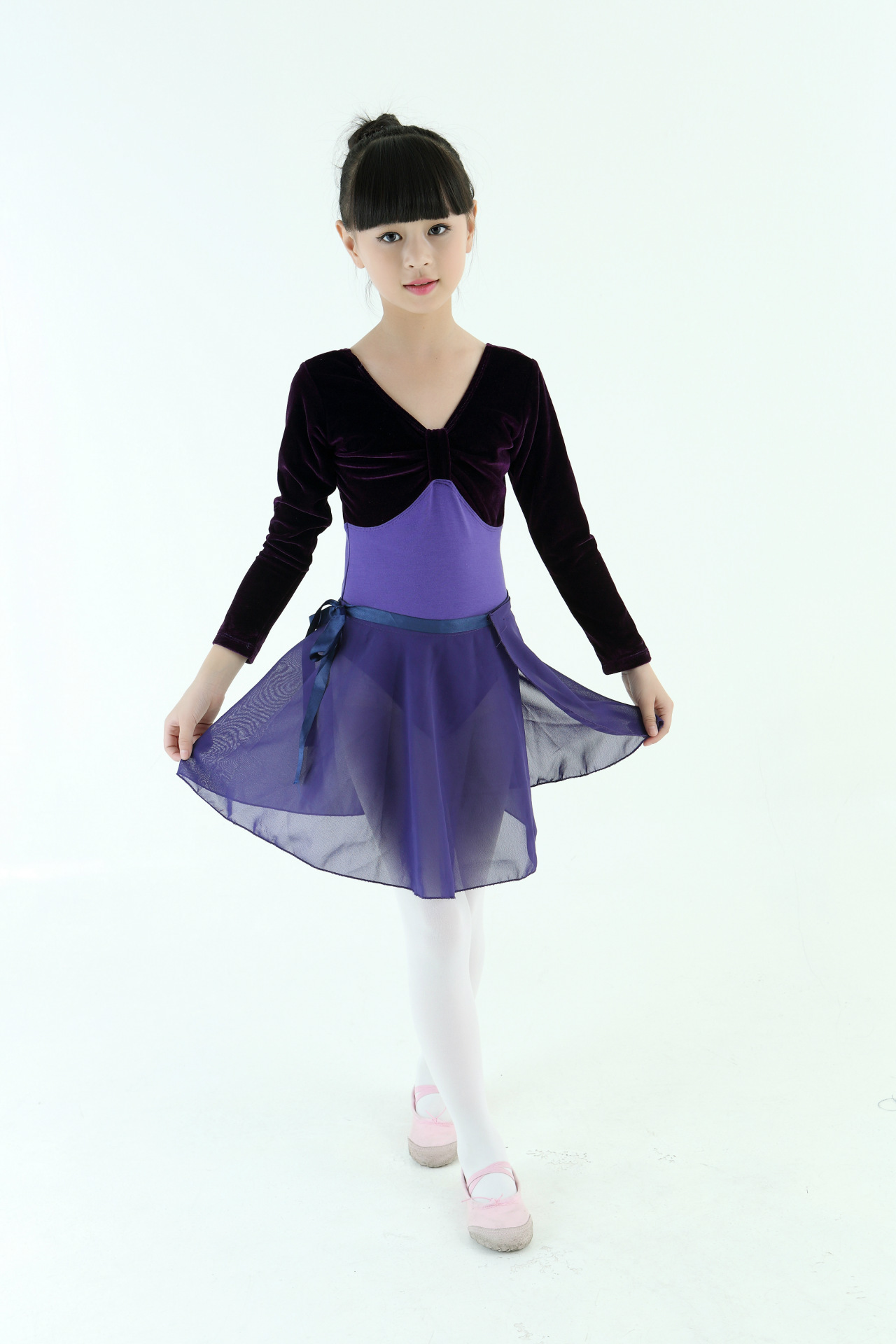 女童练功服 春夏少儿表演服 绒长袖形体舞套装儿童舞蹈服 玫红色 120