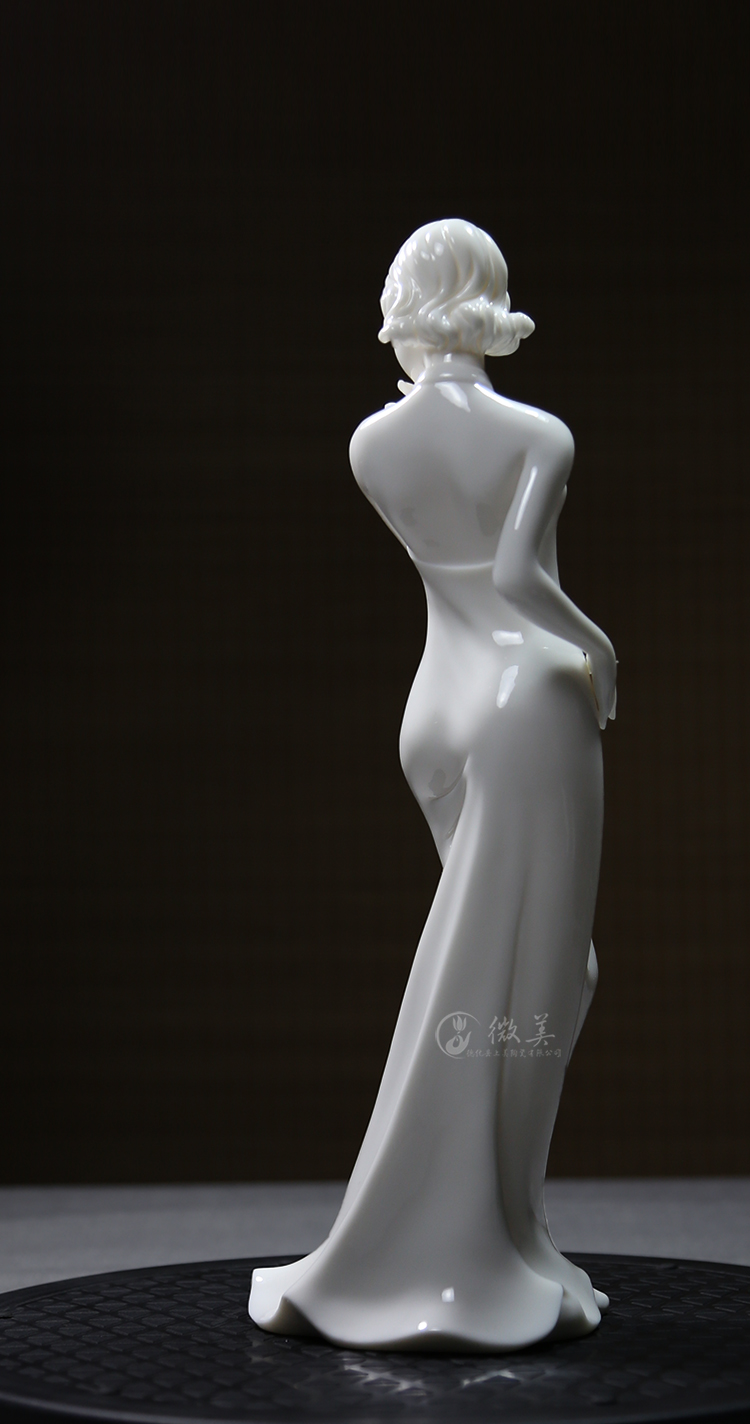 微美德化陶瓷13吋少女摆件艺术品摆件女人物工艺品会所家居高档摆设13