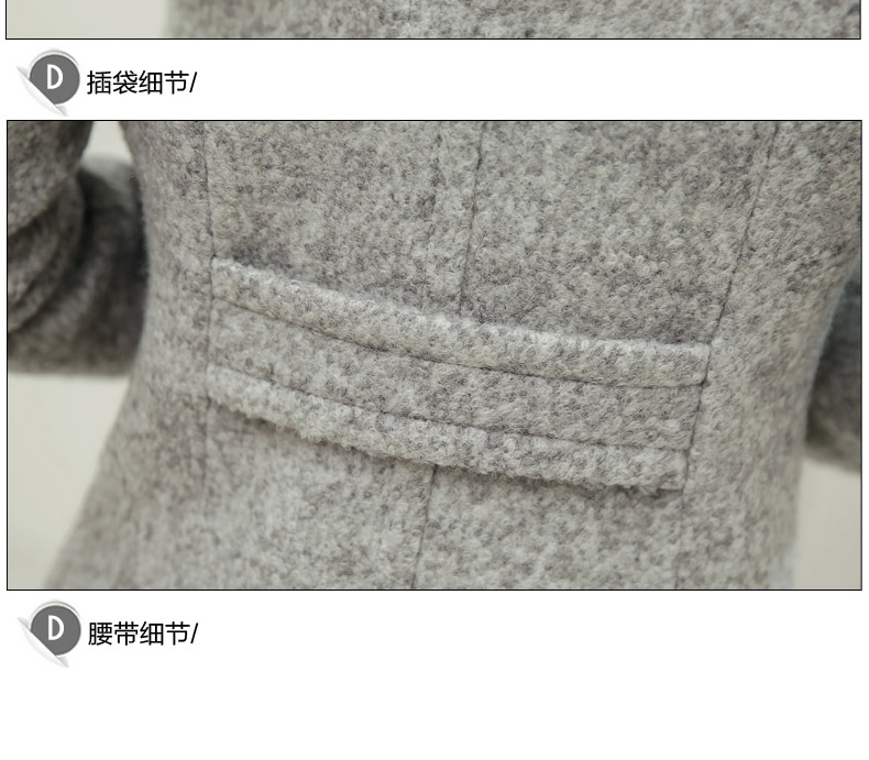 派朗诗2015年冬装上新长袖中长款修身毛呢大衣 女外套 藏蓝 L