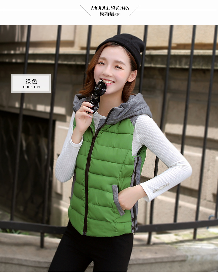 Muyxsnz 2015秋冬新款短款羽绒棉衣修身时尚连帽马甲棉服女装高领 My-8803 红色 XL