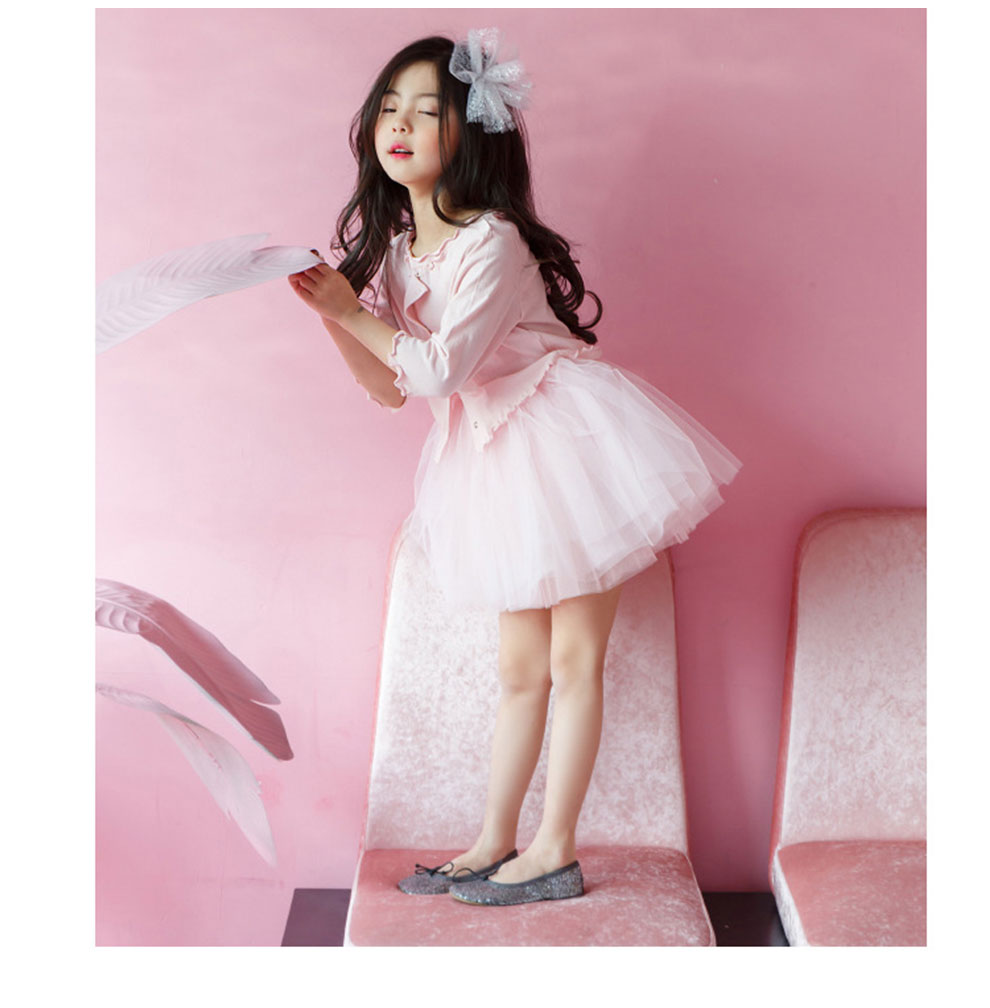 女儿童蹈服练功服 连衣裙童装中大童无袖网纱背心裙公主裙 粉色 100