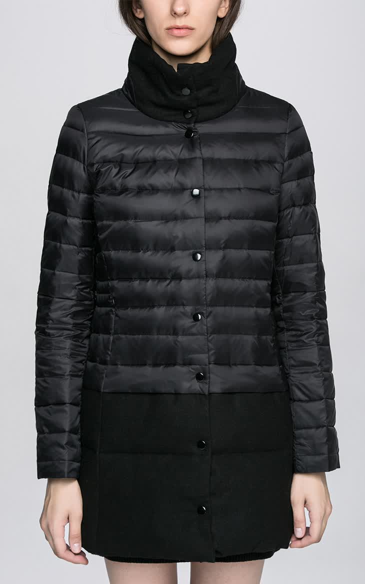 only秋装新品含羊皮拼接中长款灰鸭绒羽绒服女l|115312009 010黑 170