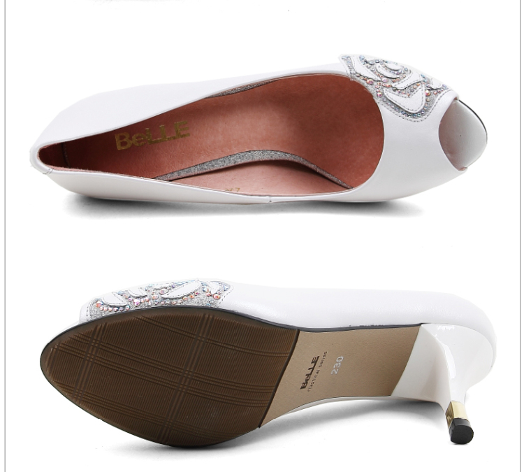 belle/百丽2015年春季专柜同款牛皮时尚优雅女鞋n9v1dau5专柜2 白色