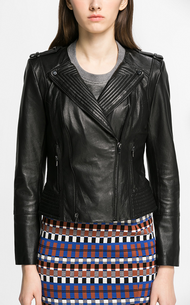 vero moda2016春装新款军装风v领短款女士真皮皮衣|316110007 043军绿