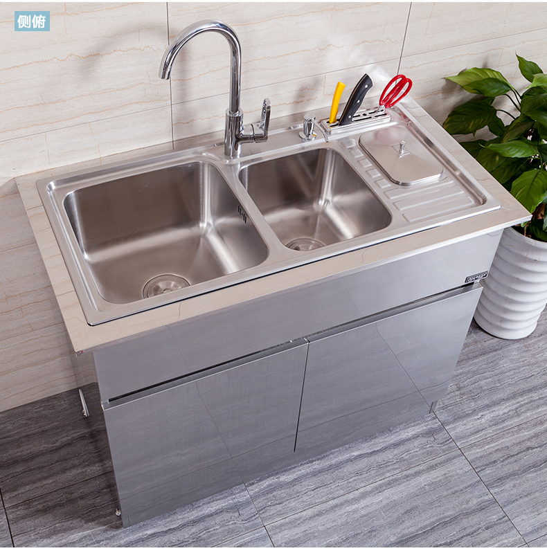 多功能柜 双槽带刀架 超大厨房水槽带垃圾桶 集成整体橱柜 带0211龙头