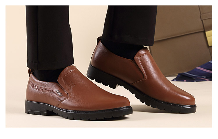 老人头秋季新款时尚商务休闲鞋套脚简约舒适男皮鞋 头层牛皮 320525