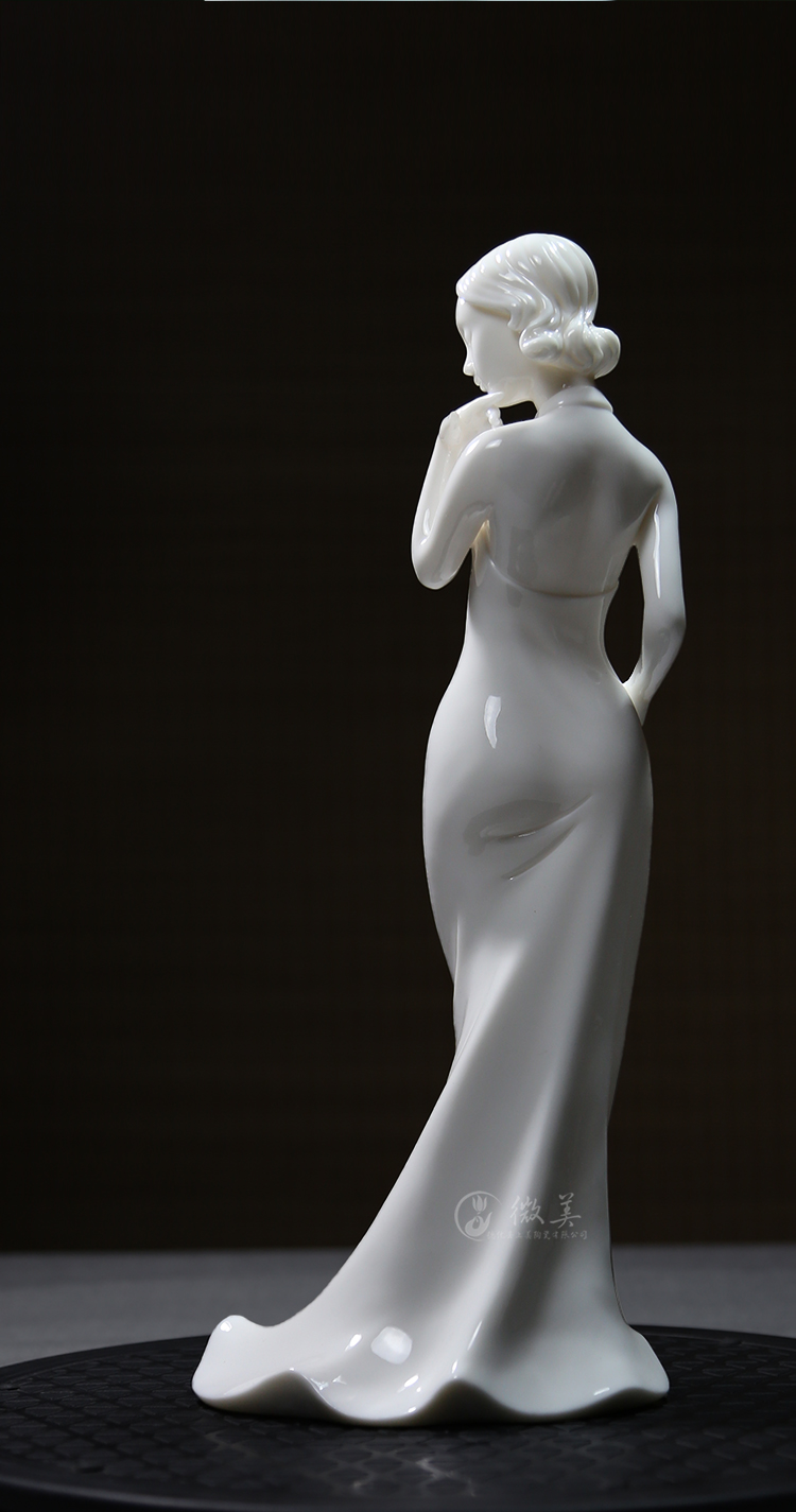 微美德化陶瓷13吋少女摆件艺术品摆件女人物工艺品会所家居高档摆设13