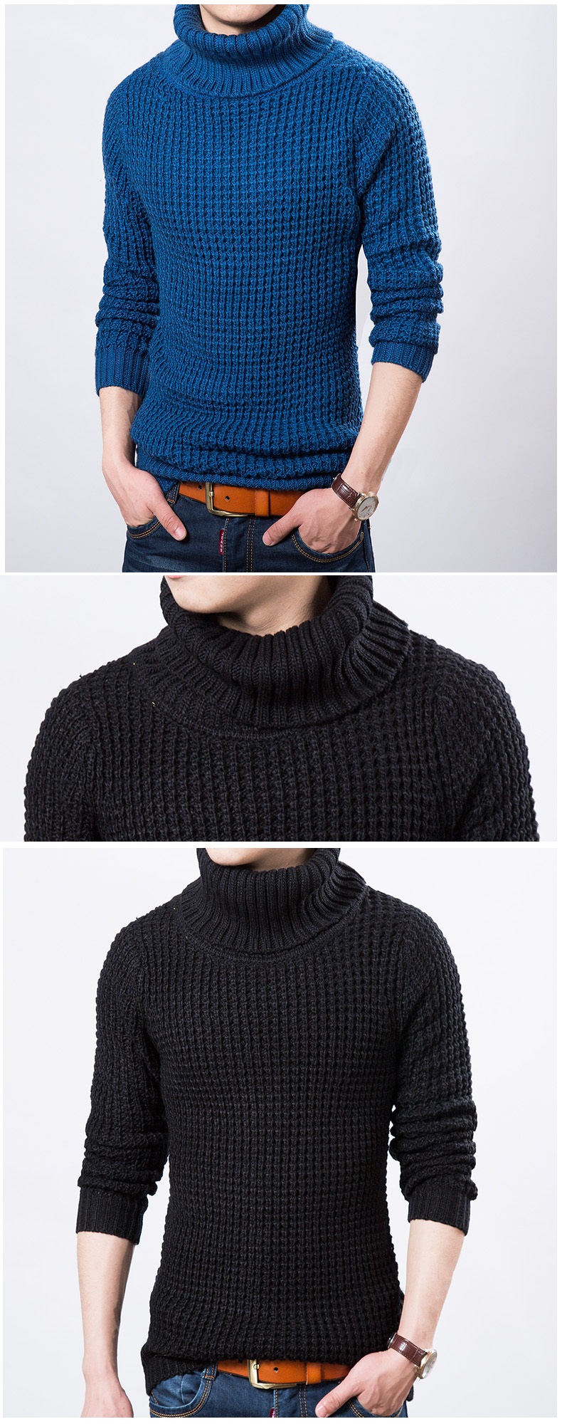 帝懿牧狼 男士高领翻领毛衣针织衫男 韩版修身加厚纯色毛衣 秋冬季