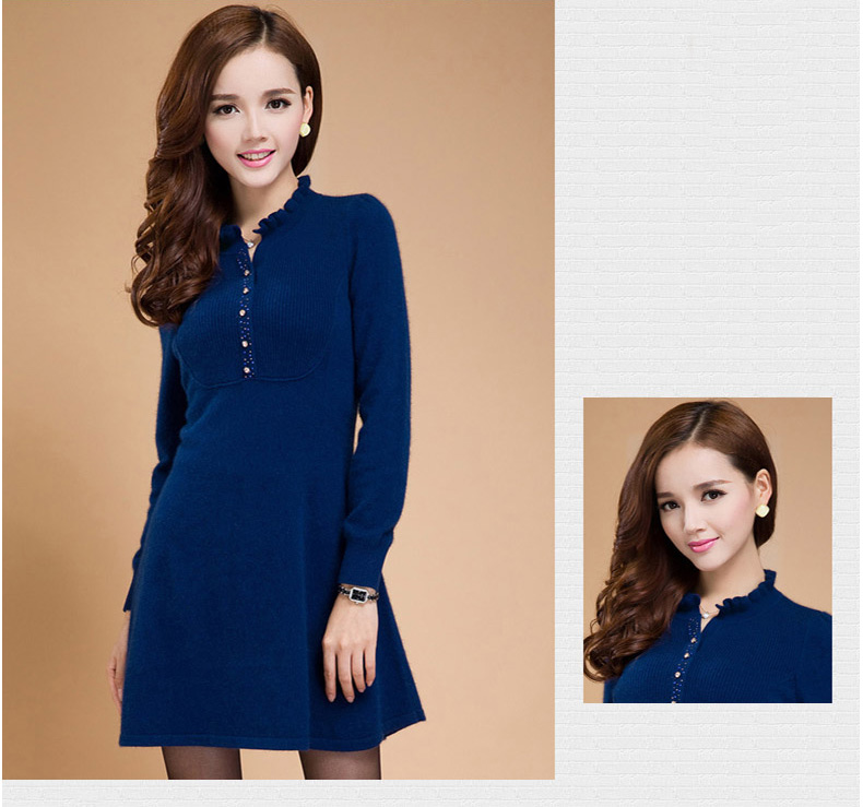 慕立2015秋冬新品女时尚修身显瘦中长款貂绒毛衣女套头长袖打底衫 黑色. M