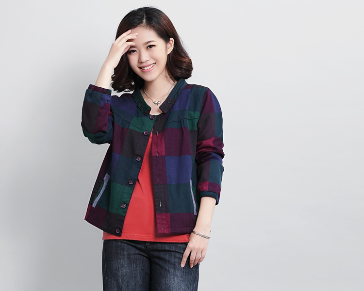 DK诚品 2015秋季新款时尚休闲女外套 棉质上衣短外套 中老年妈妈装大码女装 酒红 XS