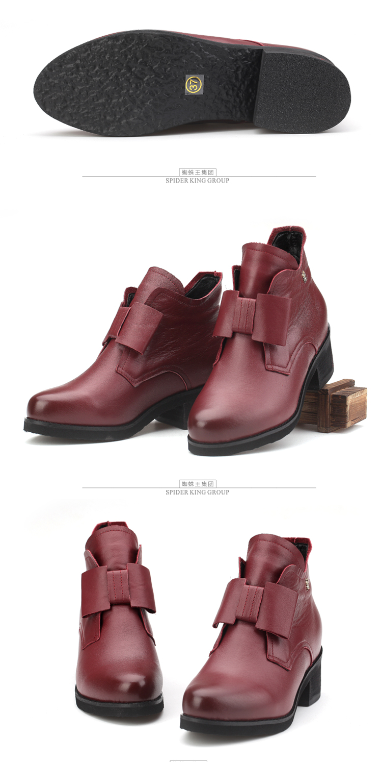 女鞋2015新款冬季女棉靴短靴真皮韩版中跟鞋蝴蝶结马丁靴子008303