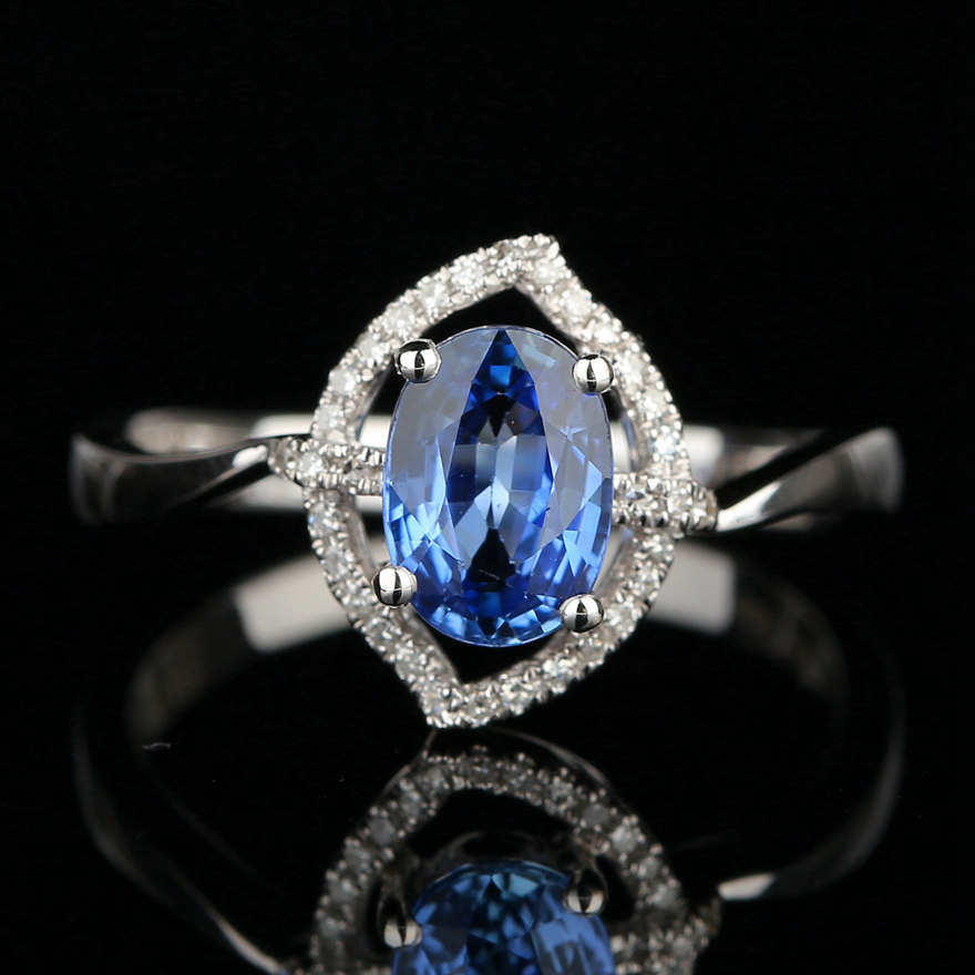 宝饰佳珠宝 18k金钻石 1.196ct蓝宝石戒指