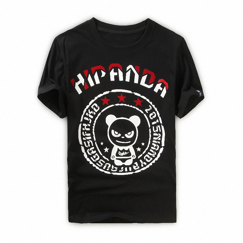 2016 新款潮牌圆形不死熊猫夏装百搭休闲男女情侣款简约印花纯棉修身