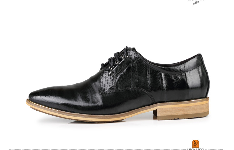 leonardo/利奥纳多新款男士正装商务皮鞋男鞋系带英伦男鞋 黑色