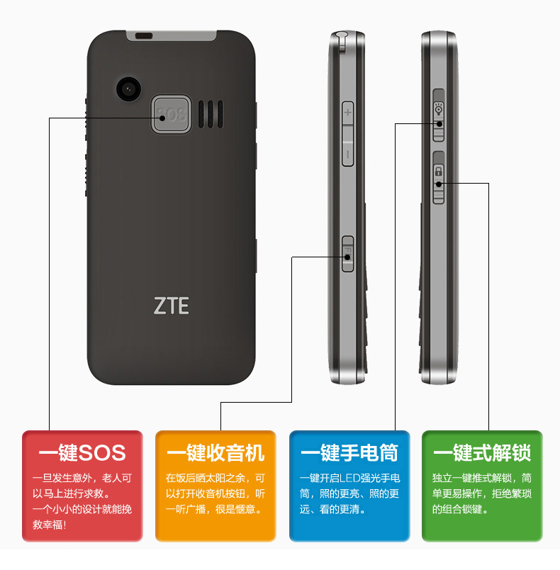 
                                        守护宝 （上海中兴）L800 直板老人手机 移动/联通 老年机 黑色                