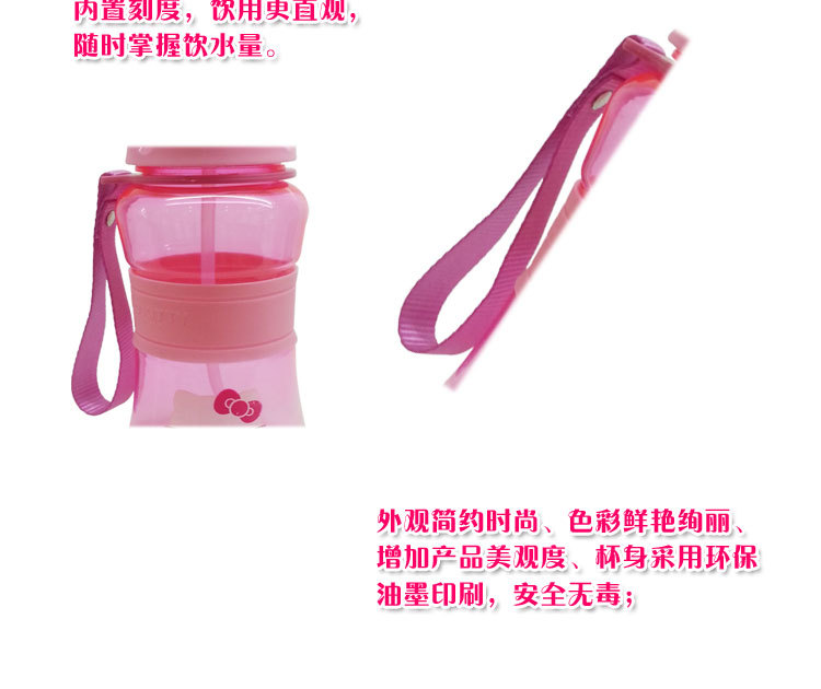 SPF 水杯儿童水壶小学生男女便携杯子夏季塑料杯 时尚创意随行杯透明学生水瓶创意便携 玫红色550ML