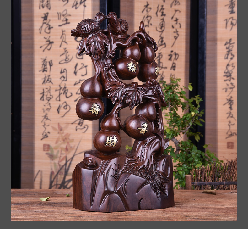 万传红木雕五福临门葫芦摆件实木葫芦花梨葫芦大摆件大号实木雕刻