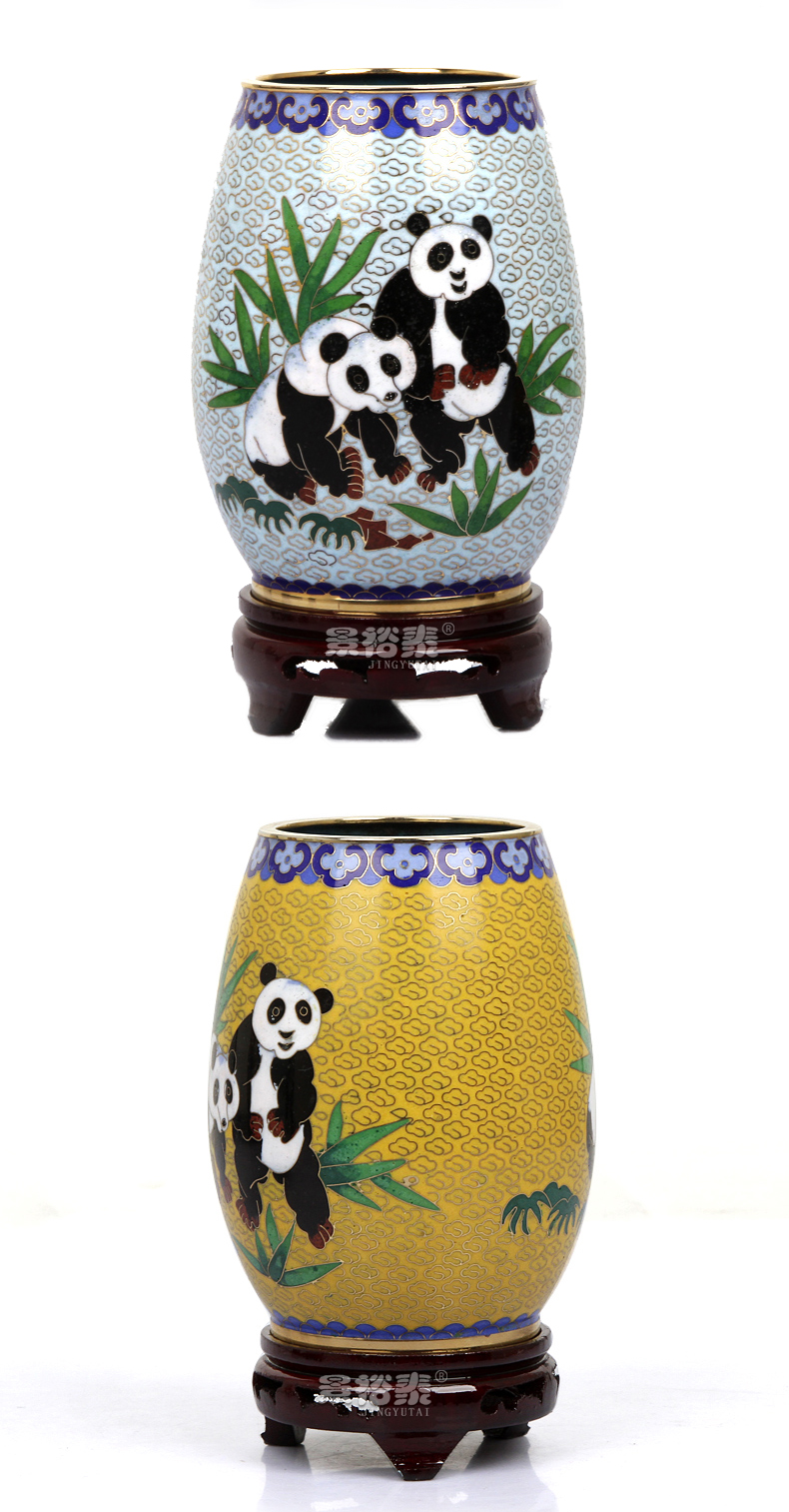 景裕泰5寸景泰蓝笔筒大熊猫铜胎掐丝珐琅外事商务实用高档出国礼品小