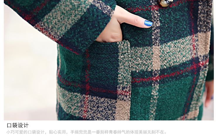 afacai毛呢外套 女装2015秋冬新品韩版修身中长款连帽格子呢子大衣女潮 A4808 红格 M