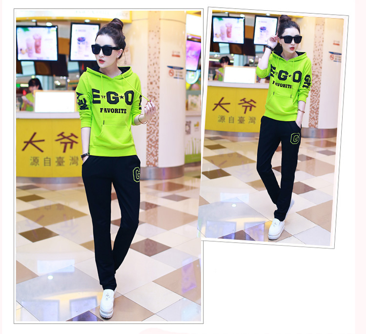 谊莲 2016春秋季新款时尚修身运动服大码女装休闲两件套  Y5392# 深蓝色. M