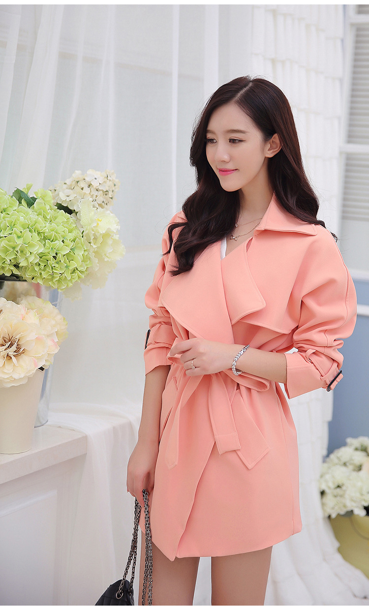 曼娜雷帝 2015秋冬新款女装新款风衣女中长款外套 大量现货 6167 桔粉色 XL