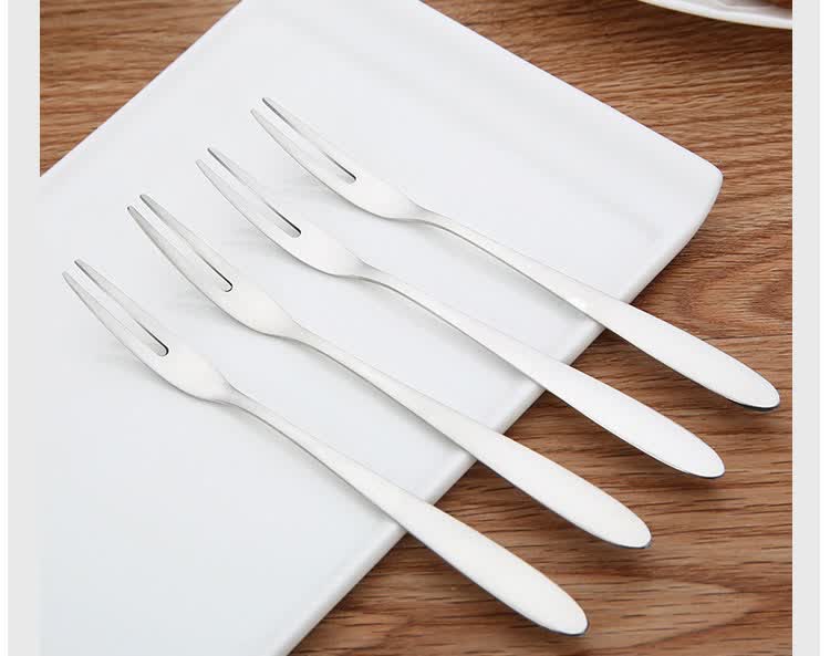 不锈钢水果叉子 创意二指甜品叉蛋糕叉沙拉小叉子套装 圆柄10支装