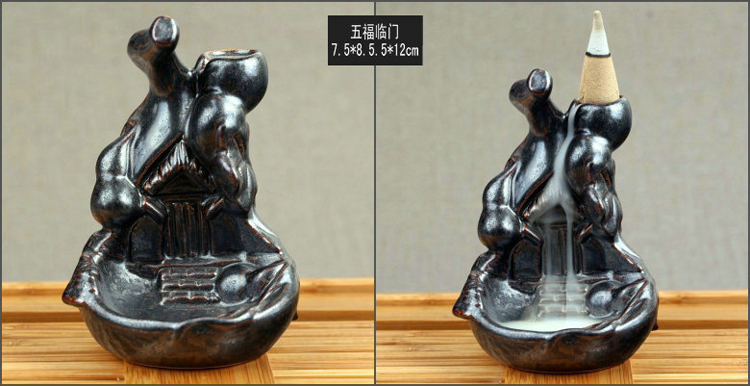 
                                        芳夕 烟倒流香炉 锥香沉檀塔香陶瓷香薰焚香炉 香道 一路莲升                