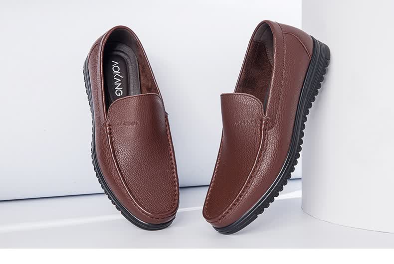 Aokang Business Formal Shoes Slip-On Simple Leather Shoes Comfortable Low-Top Shoes Black Size 38 1