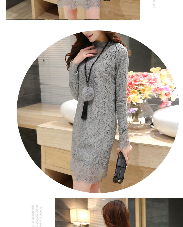 朶沫沫2015春季新款淑女蕾丝修身长袖连衣裙大码女装打底衫【送项链】