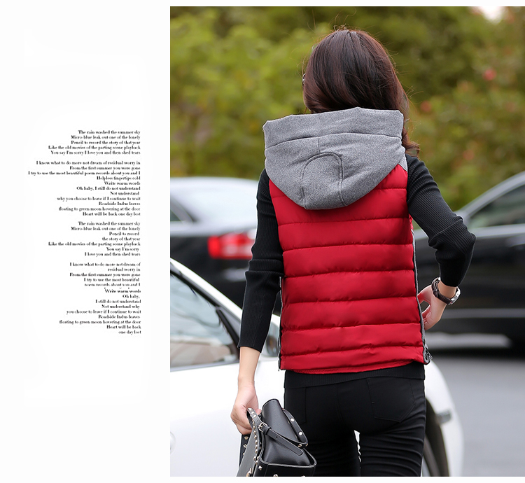 Muyxsnz 2015秋冬新款短款羽绒棉衣修身时尚连帽马甲棉服女装高领 My-8803 红色 XL