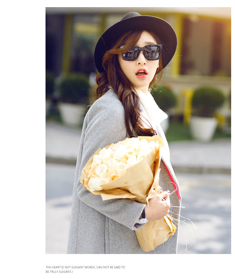 千仞岗2015冬季韩版女装翻领修身显瘦女大码毛呢中长款外套d20106 013