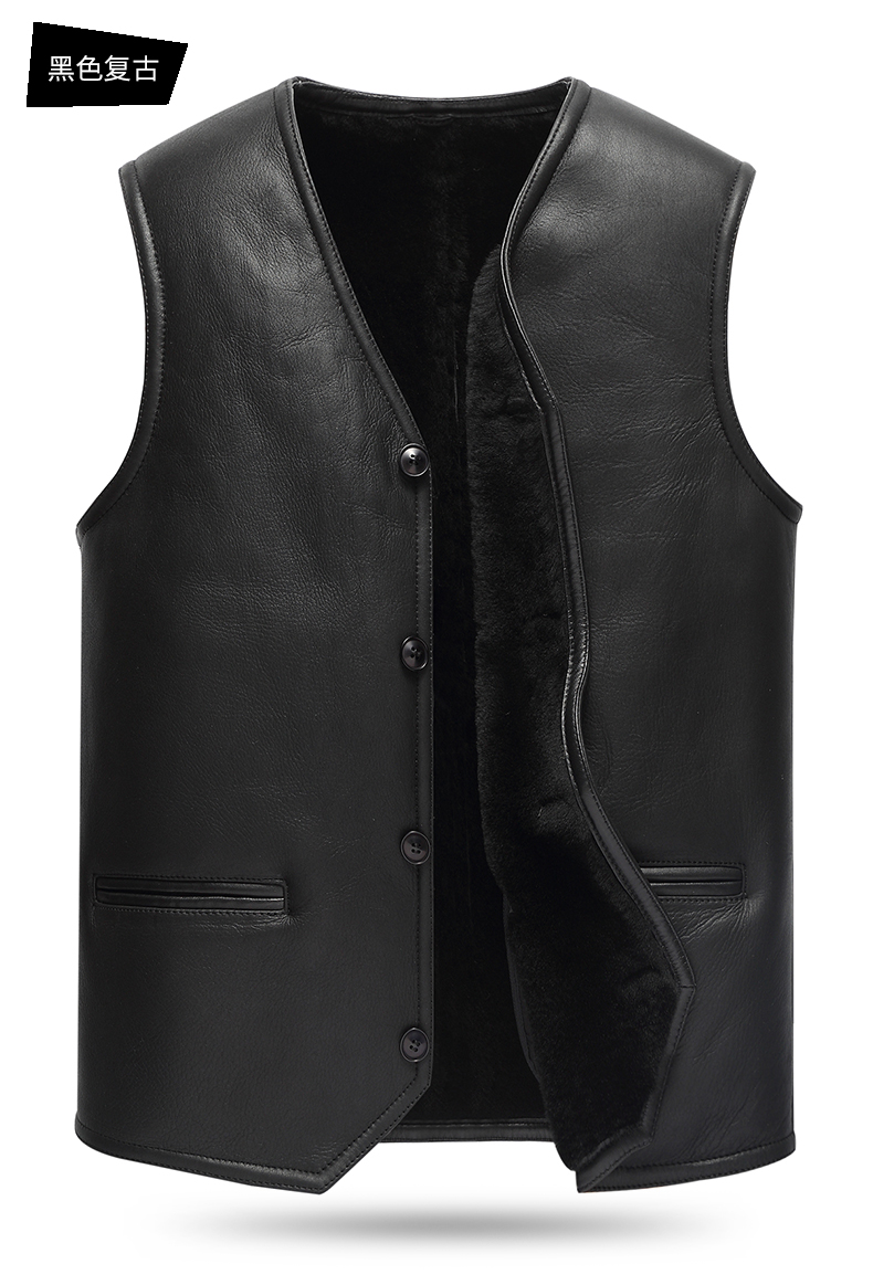 冬季皮毛一体马甲男款真皮绵羊皮羊毛坎肩背心男式新加厚绒面v领棕色