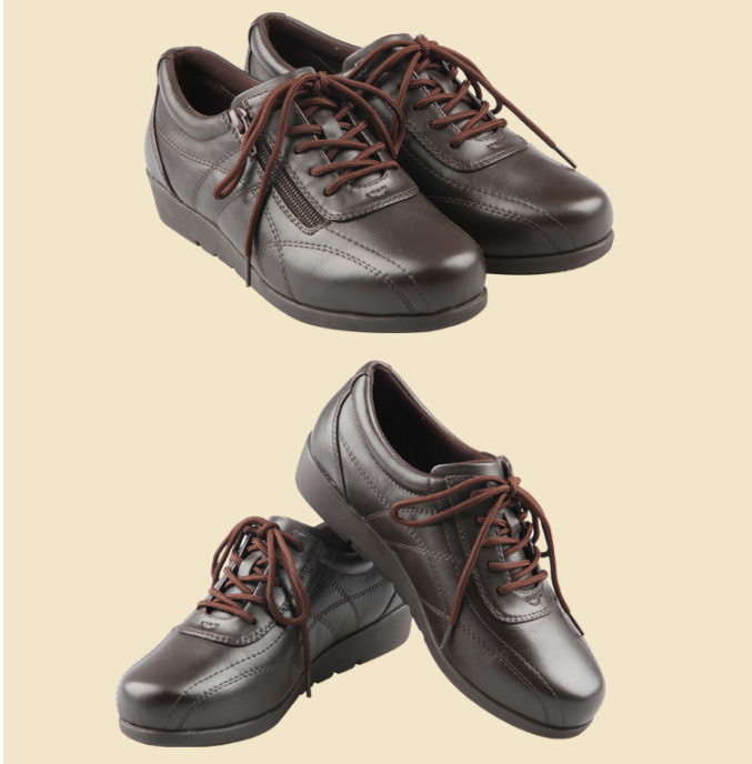 亨达孝亲鞋 中老年妈妈鞋 真皮舒适防滑减震系带女鞋 拉链 黑色 38