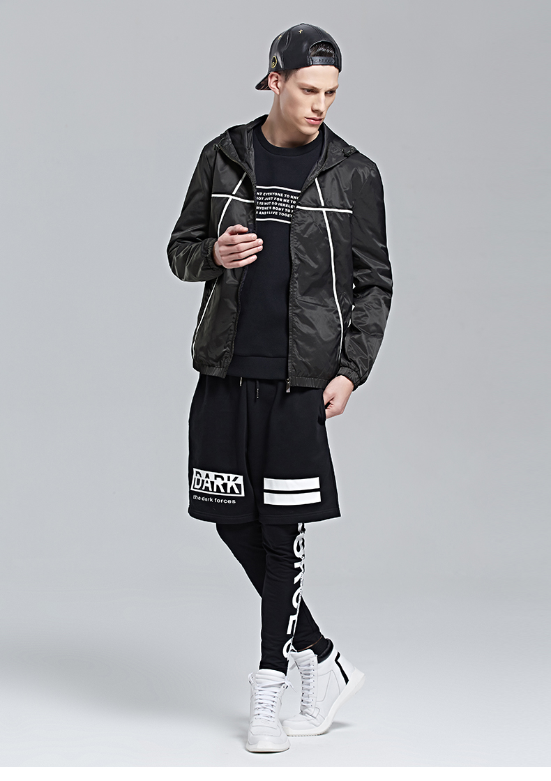 kacelsy连帽男士夹克外套短款 欧美街头风松紧底青年潮流男装上衣