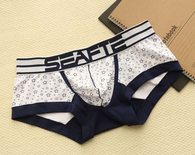 古仕卡特2015新款潮男时尚个性五角星印花拼色平角内裤男两条装 白色