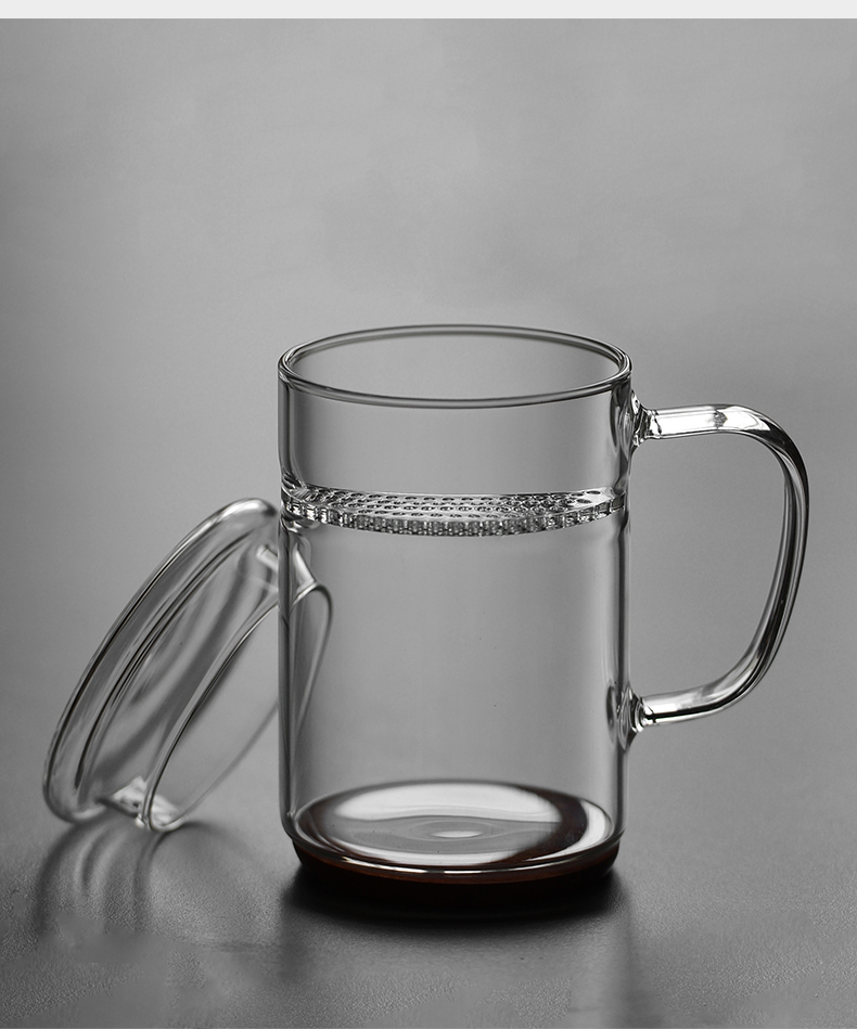 雅集男士玻璃杯 加厚耐热家用泡茶杯 带把有盖过滤水杯子 450ml礼盒装