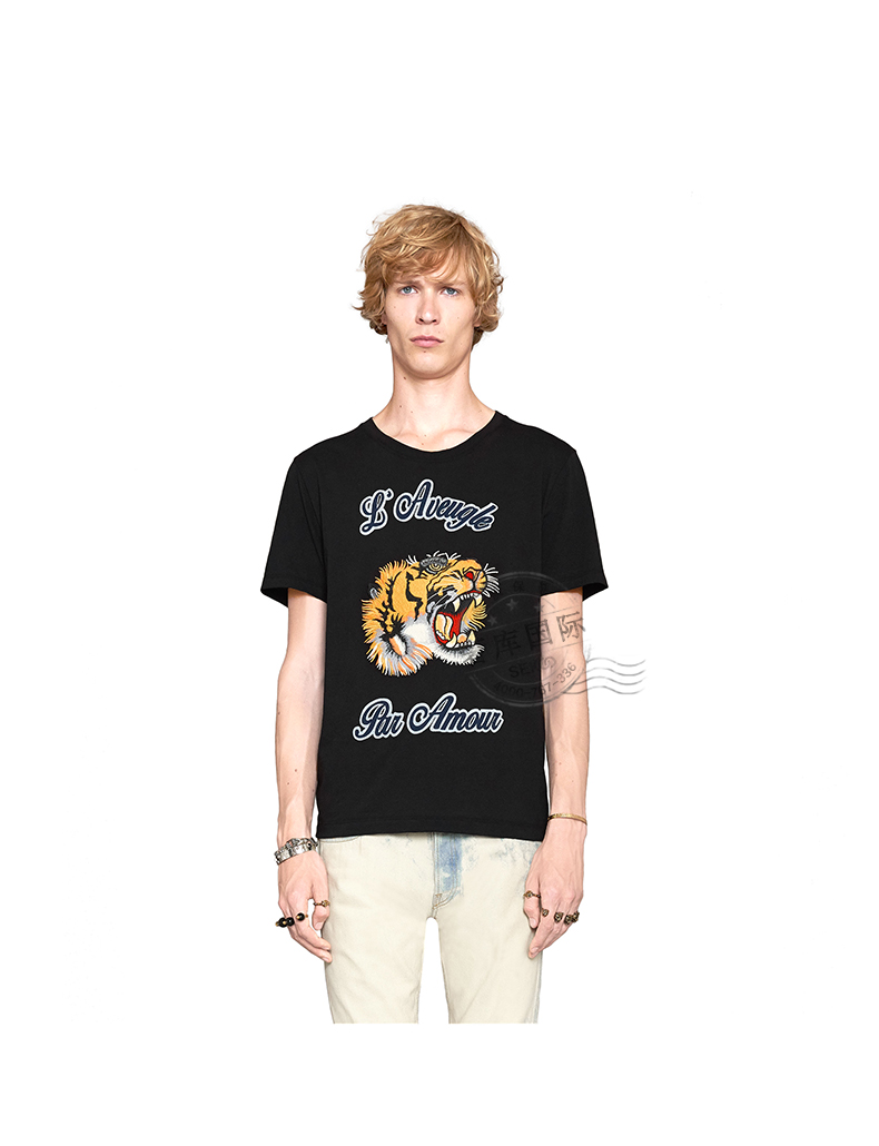 gucci古驰 男款老虎刺绣棉质黑色短袖t恤 430813 x5m72 1082hk s