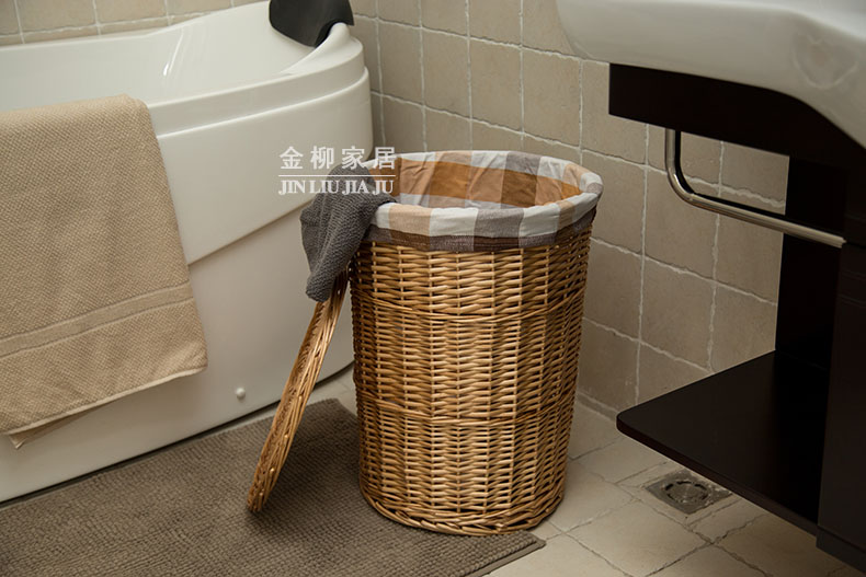 
                                                                                金柳收纳箱藤编脏衣篓收纳筐衣服玩具杂物整理箱  珍珠白色  大号（高48直径38）                