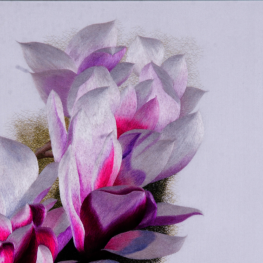 中级美术师张琳苏绣真丝《玉兰花》平针绣 【天工艺品】