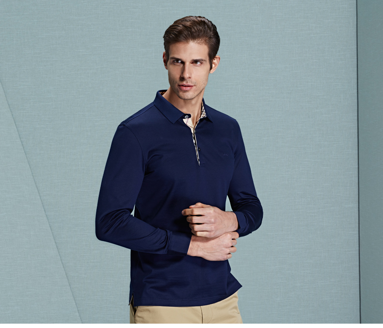 金狐狸男装针织衫男士毛衣桑蚕丝衬衫领针织外套2016春装新款 深蓝色