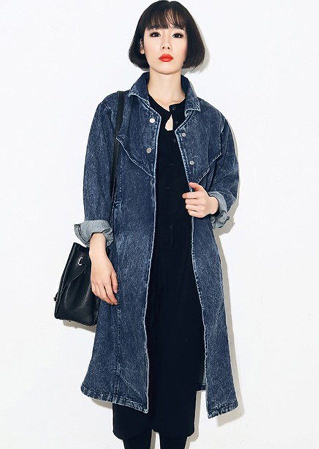 歌拜2015新款牛仔衣外套女外套 韩版休闲宽松中长款上衣风衣潮 图片色