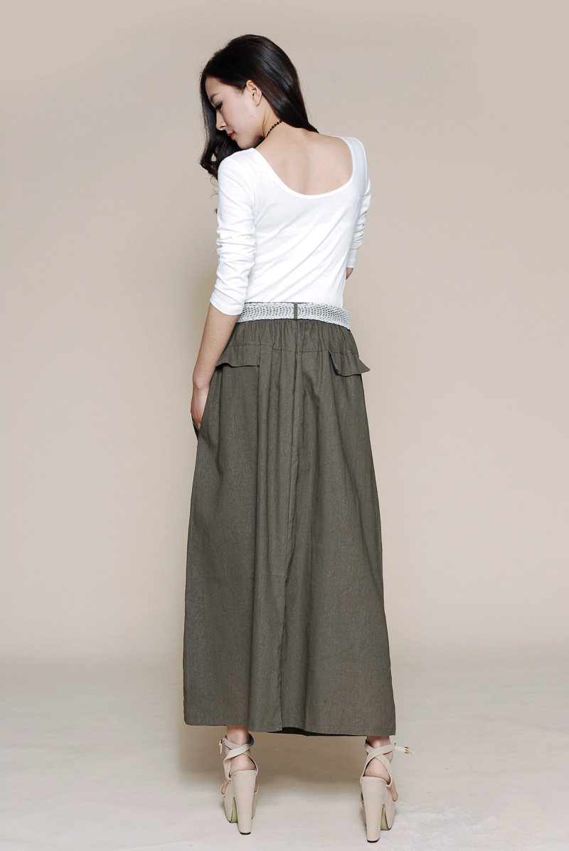 意璟阁 春夏女装新款韩版时尚宽松舒适纯色亚麻大摆长裙素色棉麻半身