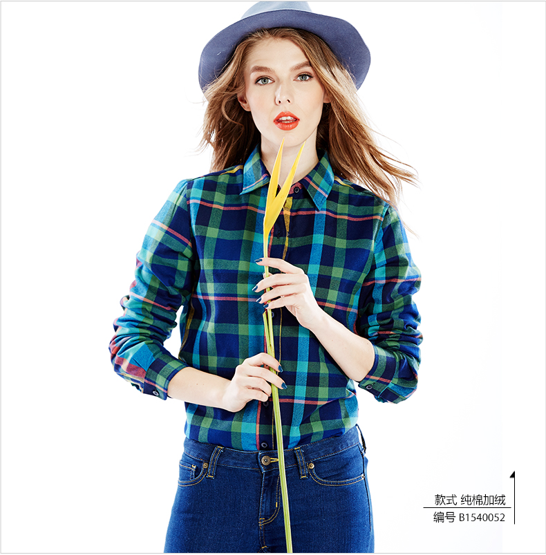 BRIOSO新款 女士保暖全棉长袖衬衫 女时尚休闲百搭格子衬衣 B1540020 XXXXL