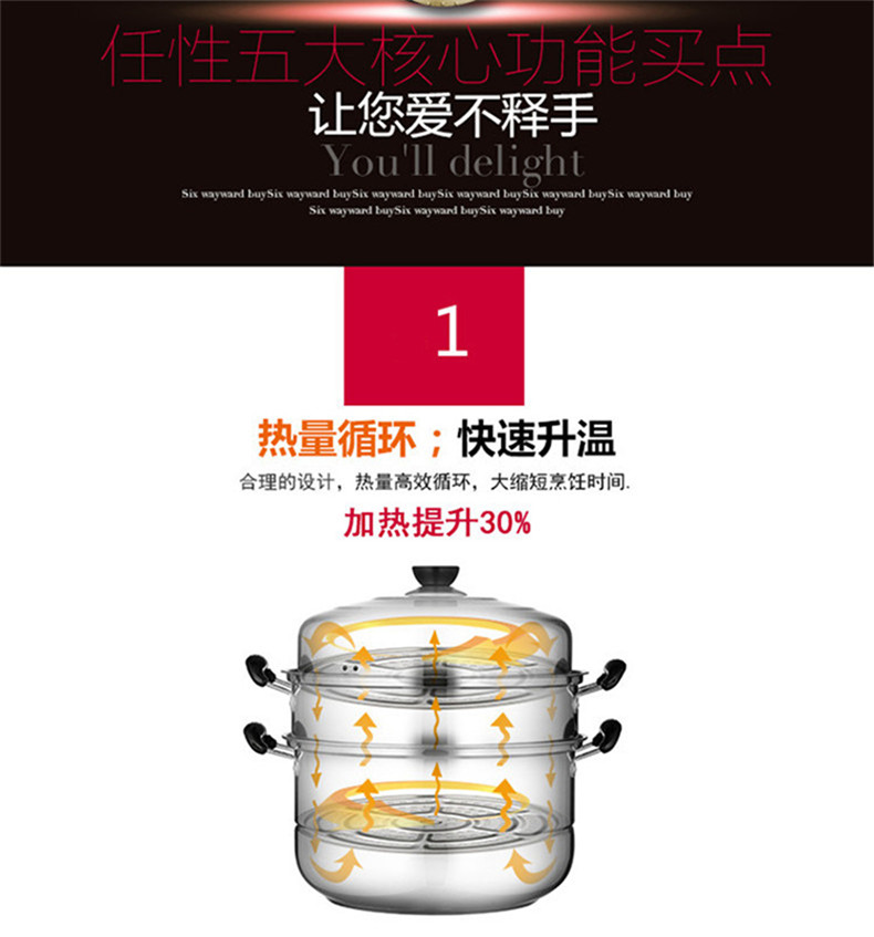 
                                        WOMI沃米 不锈钢三层加厚复底蒸锅  多功能汤锅 燃气电磁炉通用WM-K503 WM-K503-32CM                