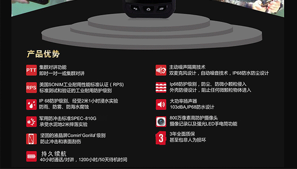 
                                        硕尼姆（Sonim） 硕尼姆(sonim)XP7s4G全网通美国三防智能手机3+64GB 黑色                